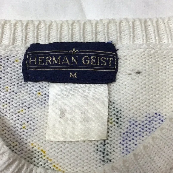 VTG Herman Geist Floral Cotton Blend Knit Short Sleeve Sweater Sz.M - Picture 2 of 7